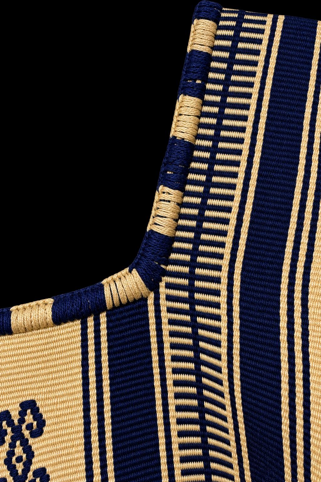 Image of Handmade Oaxaca Huipil Dress | Khaki & Navy blue colors Artisan Mexican Tunic, Boho Resort Wear