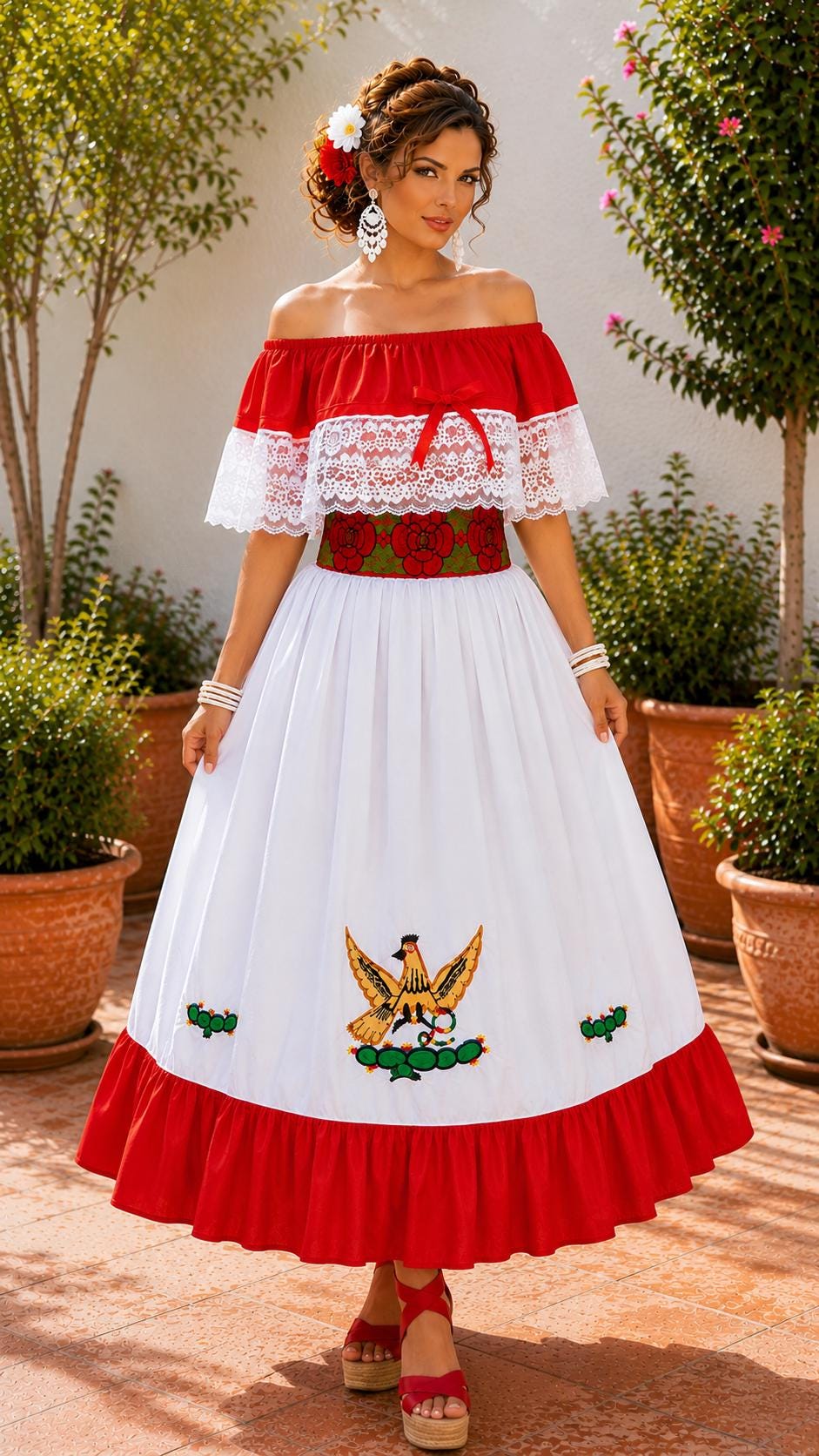 Image of Isabella, Mexican Folklorico Dance 3 Piece Costume - Vivi Outfit for Cinco de Mayo Celebration - Handmade Women's Outfit