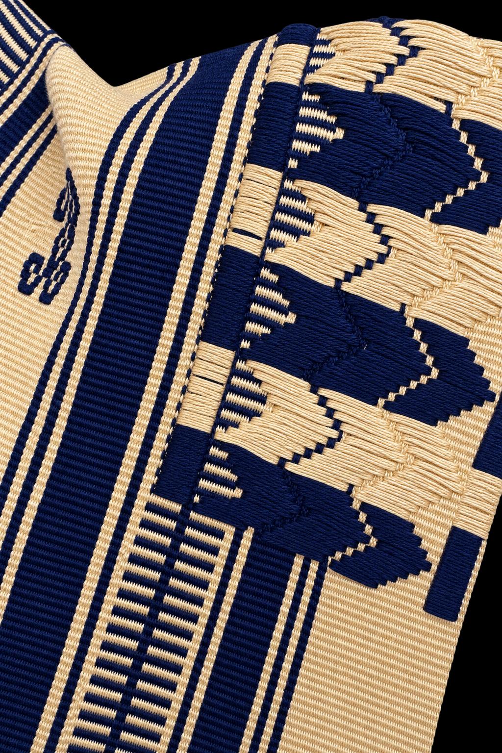 Image of Handmade Oaxaca Huipil Dress | Khaki & Navy blue colors Artisan Mexican Tunic, Boho Resort Wear
