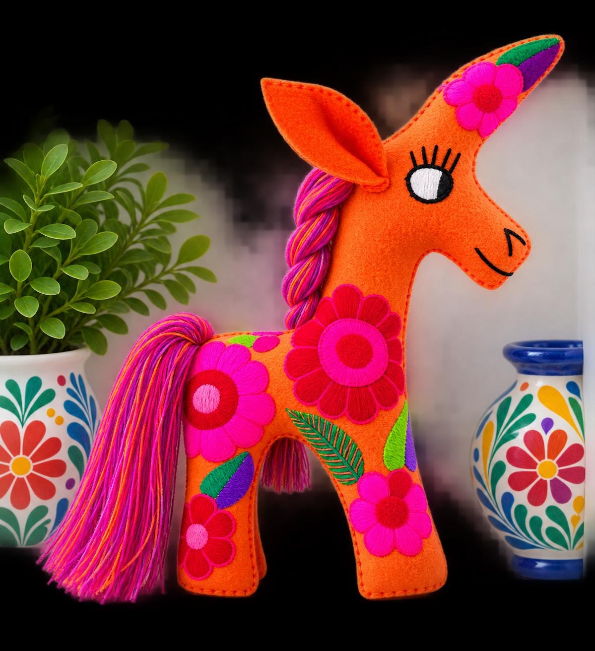 Image of Handmade Embroidered Felt Unicorn – Artisanal Stuffed Animal