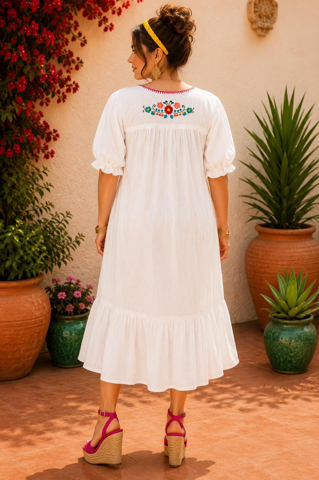 Image of Alma-White4, Handmade Embroidered Maxi Dress, Puebla Mexico, Maternity, Baby Shower, Resort Wear, Gender Reveal, Mother to be.
