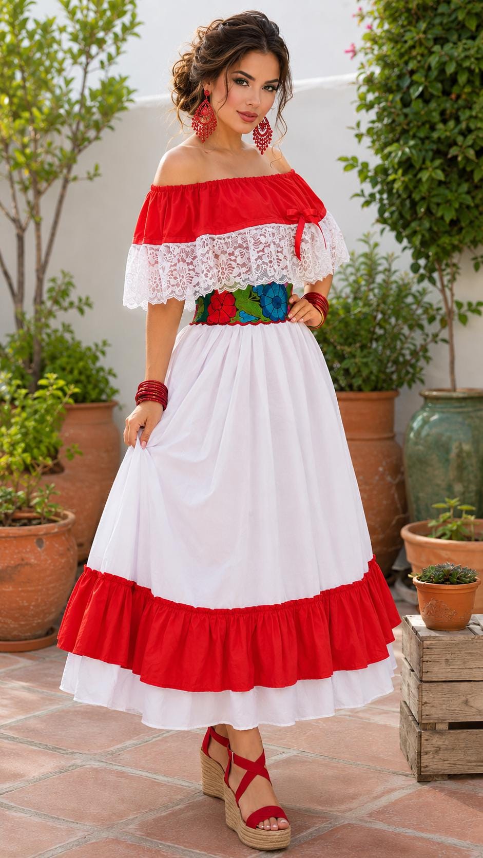 Image of Mexican Folklorico Dance 3 Piece Costume - Vivi Outfit for Cinco de Mayo Celebration - Handmade Women's Outfit