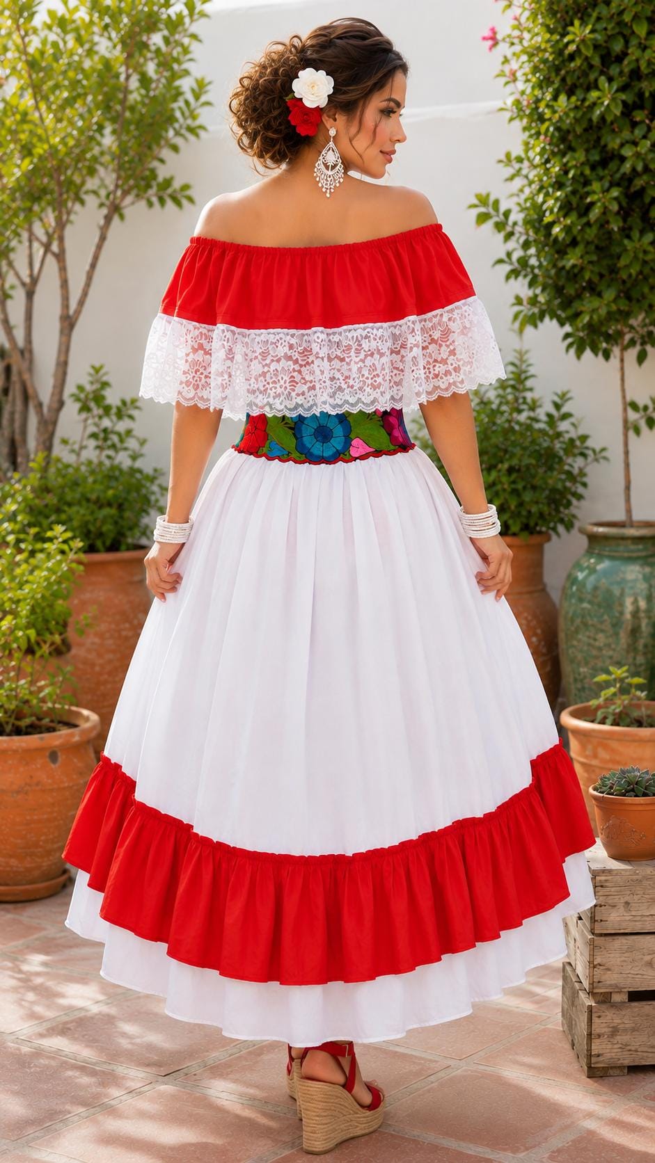 Image of Mexican Folklorico Dance 3 Piece Costume - Vivi Outfit for Cinco de Mayo Celebration - Handmade Women's Outfit