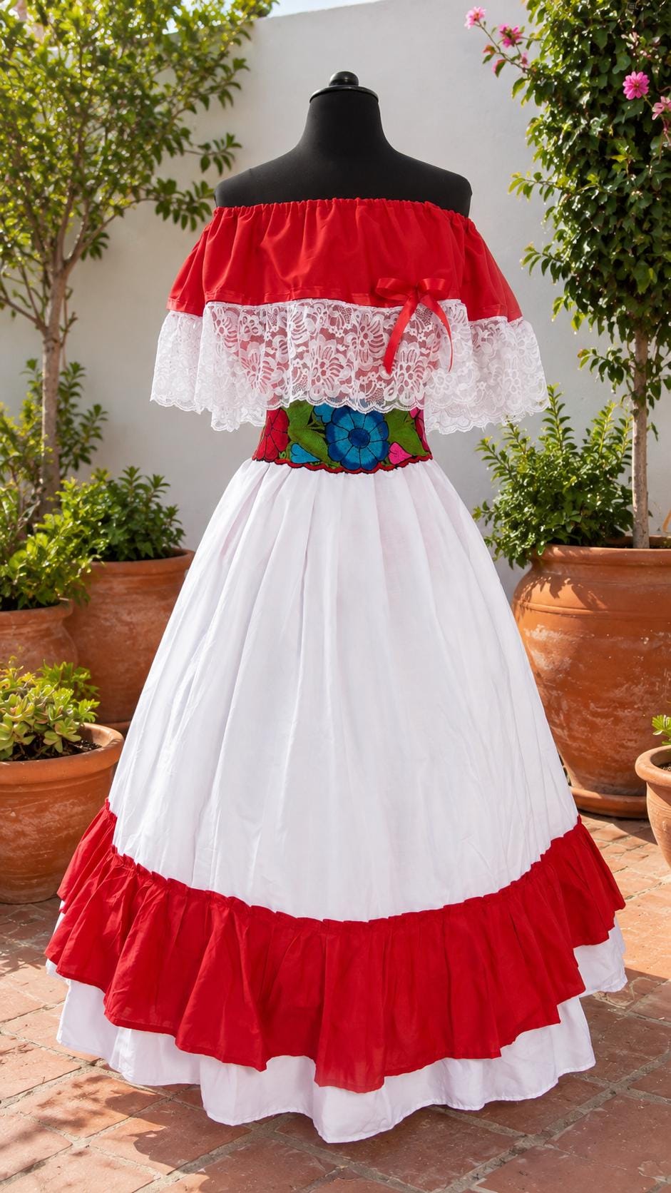 Image of Mexican Folklorico Dance 3 Piece Costume - Vivi Outfit for Cinco de Mayo Celebration - Handmade Women's Outfit