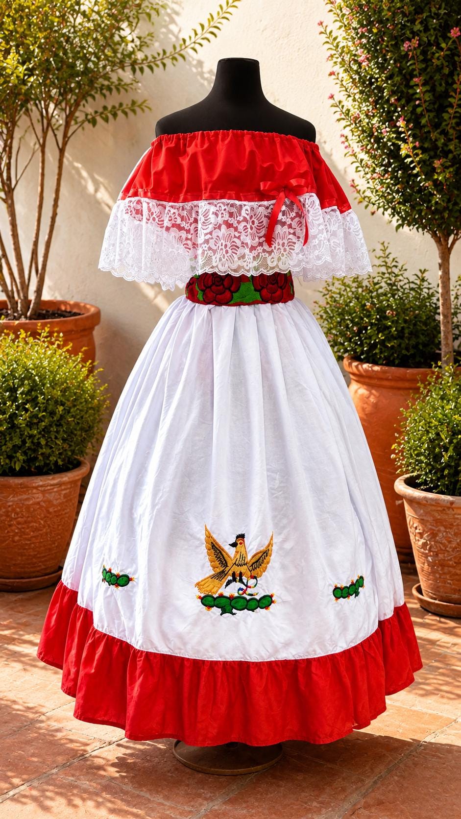 Image of Isabella, Mexican Folklorico Dance 3 Piece Costume - Vivi Outfit for Cinco de Mayo Celebration - Handmade Women's Outfit