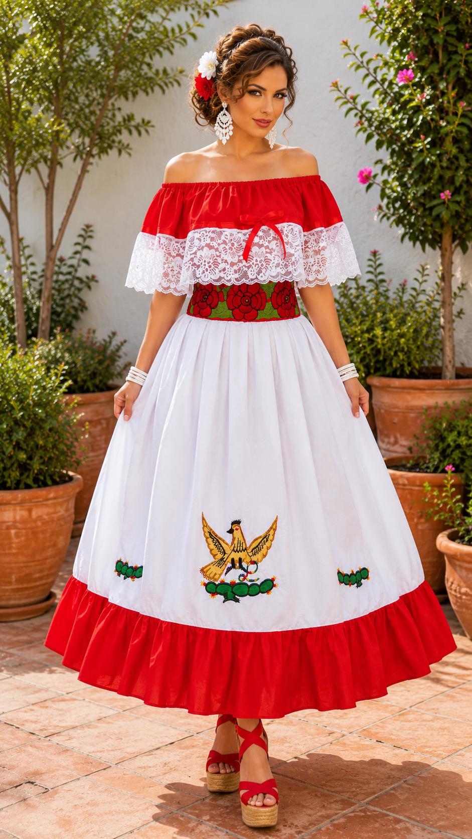 Image of Isabella, Mexican Folklorico Dance 3 Piece Costume - Vivi Outfit for Cinco de Mayo Celebration - Handmade Women's Outfit