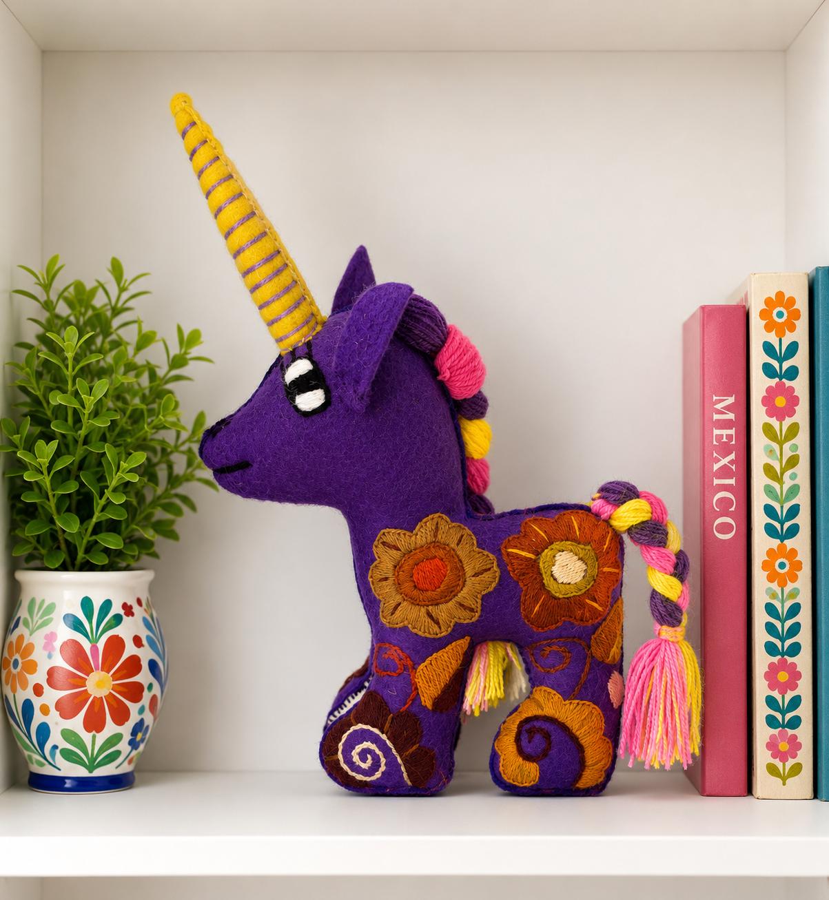 Image of Handmade Embroidered Felt Unicorn – Artisanal Stuffed Animal