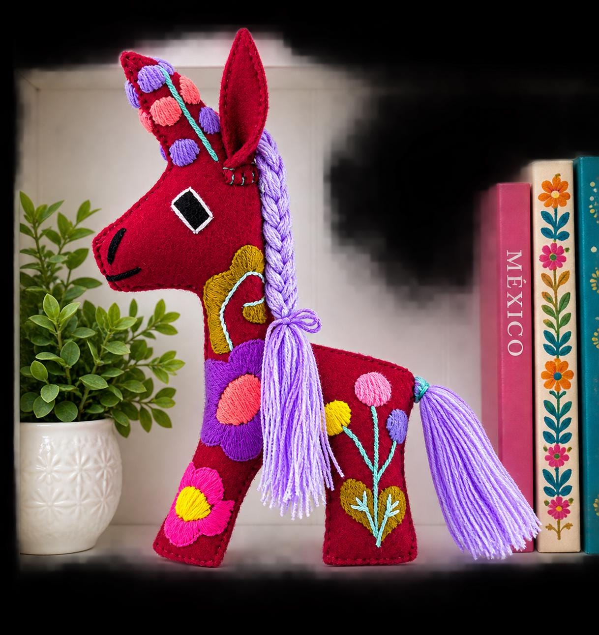 Image of Handmade Embroidered Felt Unicorn – Artisanal Stuffed Animal