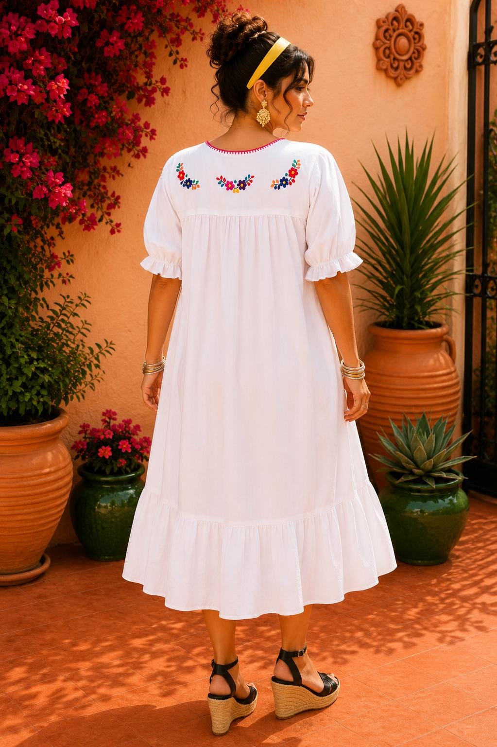 Image of Alma-white2, Handmade Embroidered Maternity Maxi Dress, Puebla Mexico, Floral Multicolor Artistry Design, Gender Reveal, Resort dress, Large