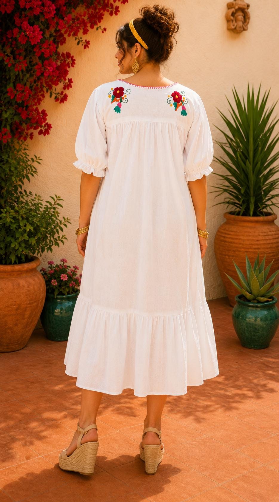 Image of Alma-white1, Handmade Embroidered Maternity Maxi Dress, Puebla Mexico, Floral Multicolor Artistry Design, Gender Reveal, Resort dress, Large