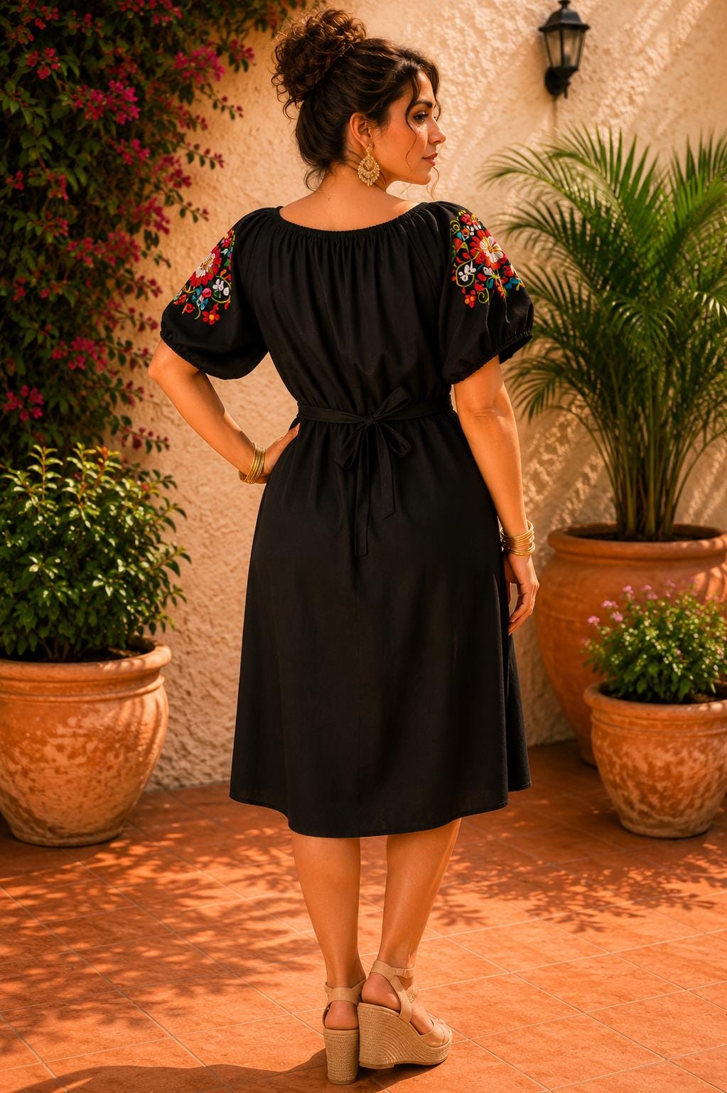 Image of Black Mexican Embroidered Floral Dress “Dana”–Puebla Inspired Fiesta Dress