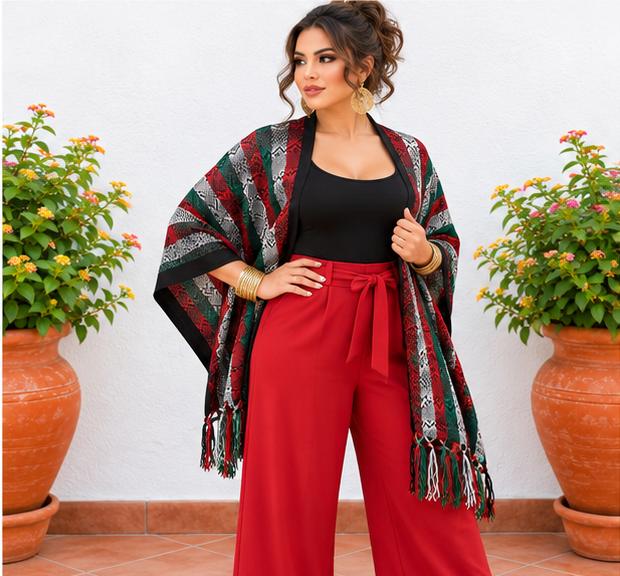 Image of Handmade Terra Cotta tones Mexican Rebozo Shawl: Artisan Cotton Blend Wrap