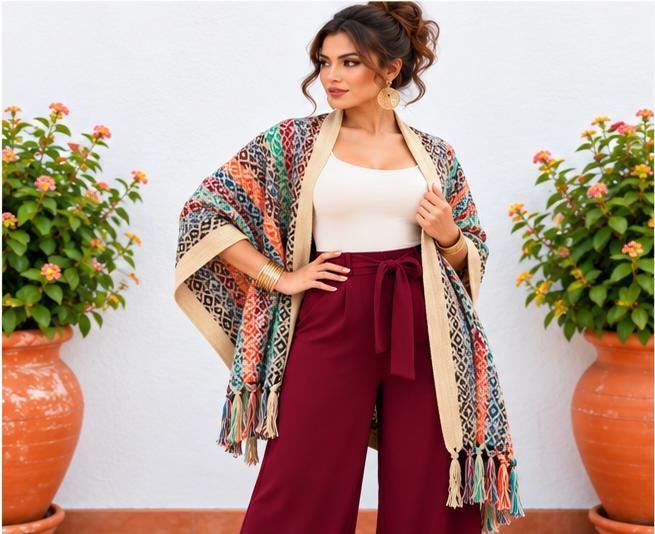 Image of Handmade Mexican Rebozo Shawl: Artisan Cotton Blend Wrap