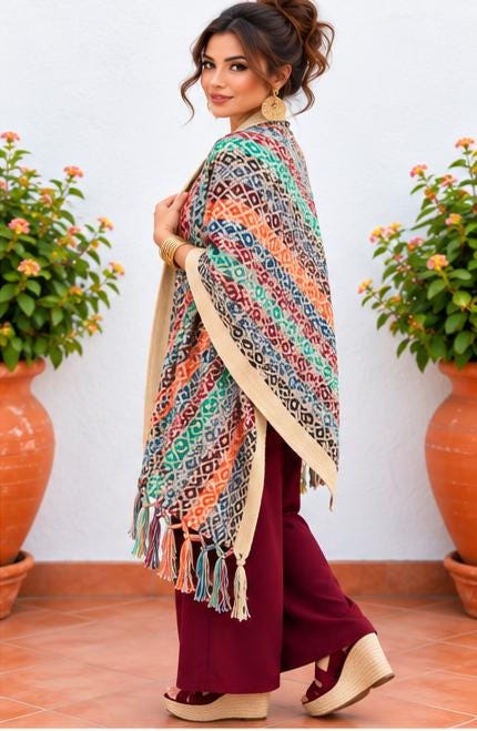 Image of Handmade Mexican Rebozo Shawl: Artisan Cotton Blend Wrap