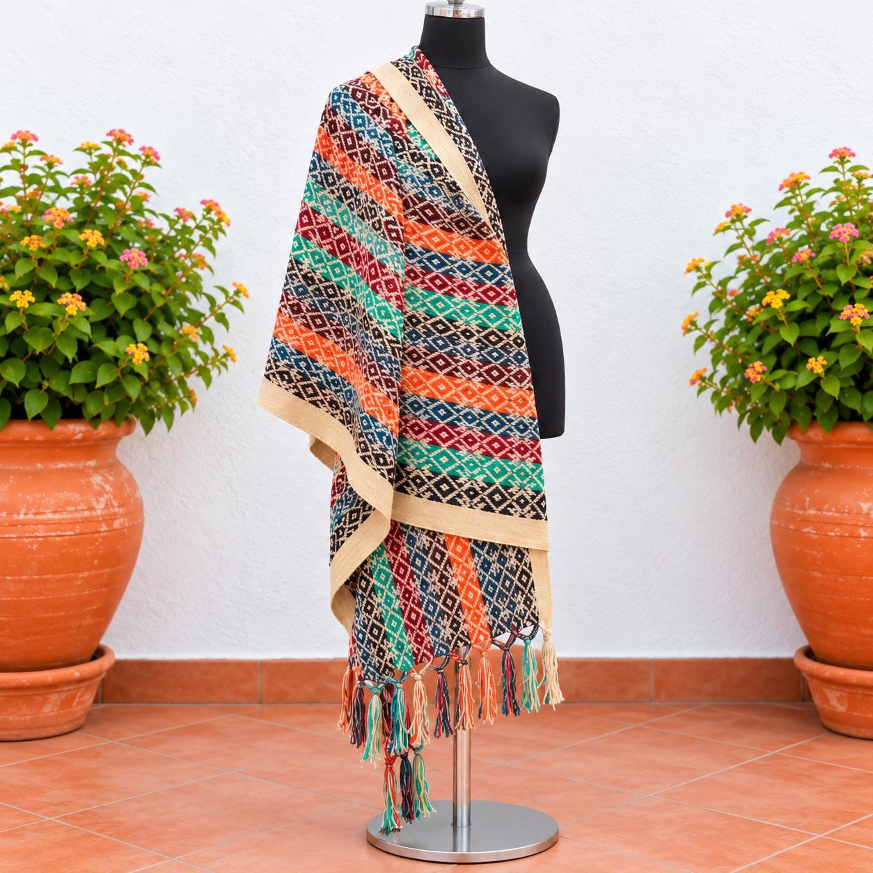 Image of Handmade Mexican Rebozo Shawl: Artisan Cotton Blend Wrap