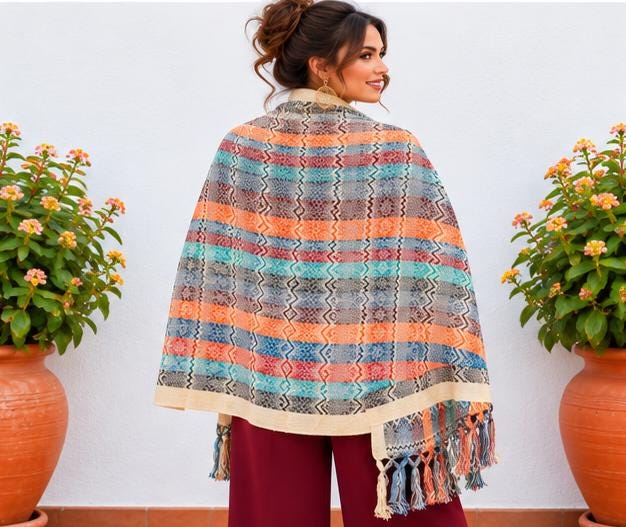 Image of Handmade Mexican Rebozo Shawl: Artisan Cotton Blend Wrap