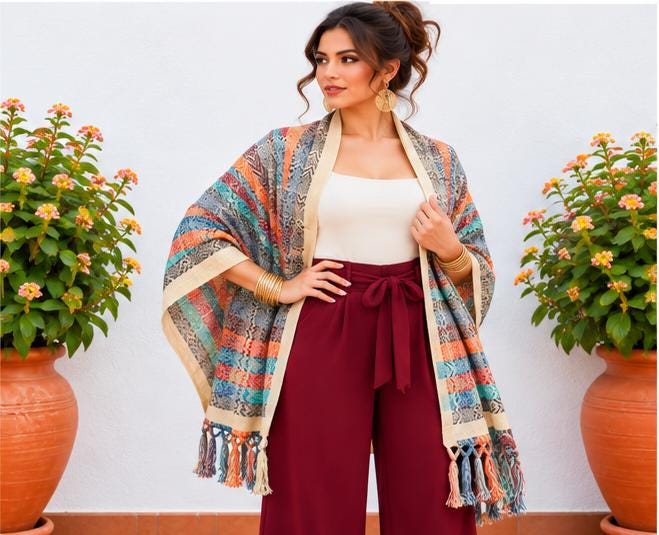 Image of Handmade Mexican Rebozo Shawl: Artisan Cotton Blend Wrap