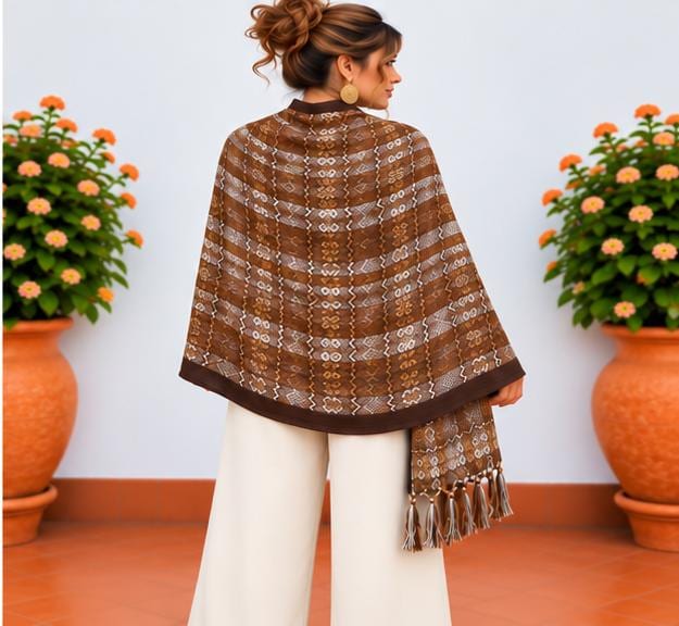 Image of Handmade Brown tones Mexican Rebozo Shawl: Artisan Cotton Blend Wrap - Fall Collection