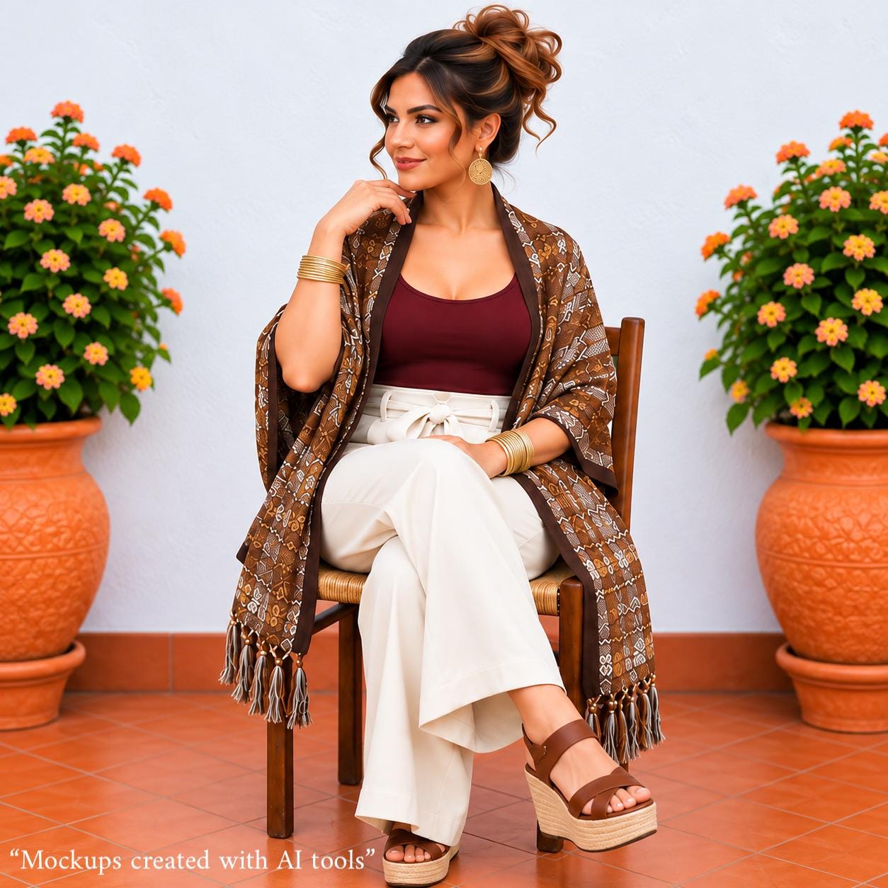 Image of Handmade Brown tones Mexican Rebozo Shawl: Artisan Cotton Blend Wrap - Fall Collection