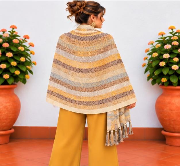 Image of Handmade Terra Cotta tones Mexican Rebozo Shawl: Artisan Cotton Blend Wrap - Fall Collection