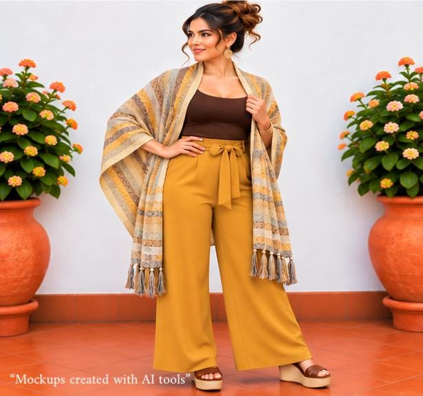 Image of Handmade Terra Cotta tones Mexican Rebozo Shawl: Artisan Cotton Blend Wrap - Fall Collection