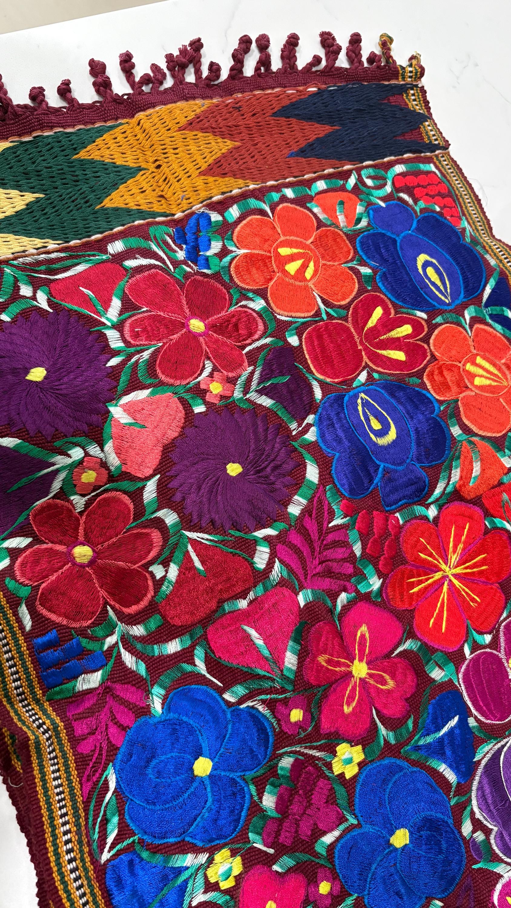 Image of Mexican Floral Embroidered Table Runner, Hand-Pedaled, Farmhouse Dining Decor (8 Ft) - C