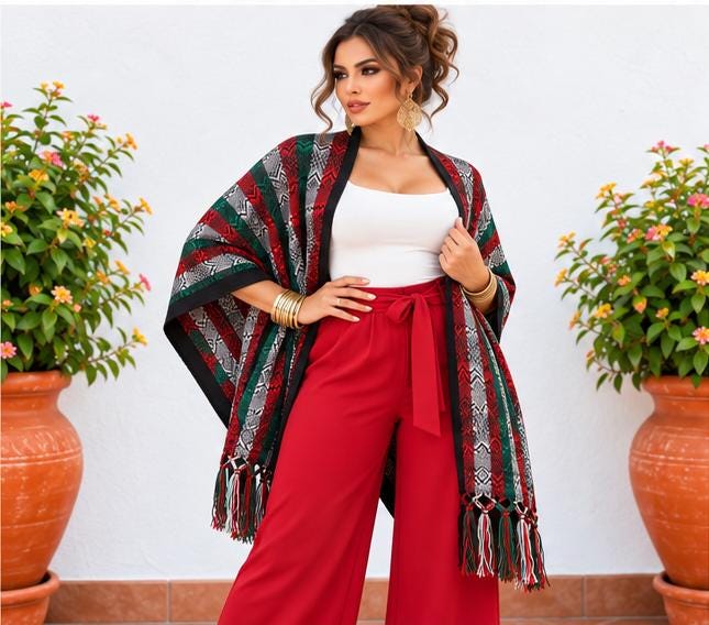 Image of Handmade Terra Cotta tones Mexican Rebozo Shawl: Artisan Cotton Blend Wrap