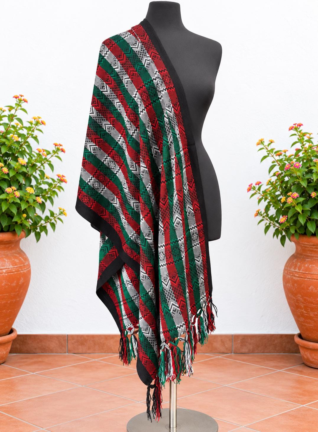 Image of Handmade Terra Cotta tones Mexican Rebozo Shawl: Artisan Cotton Blend Wrap