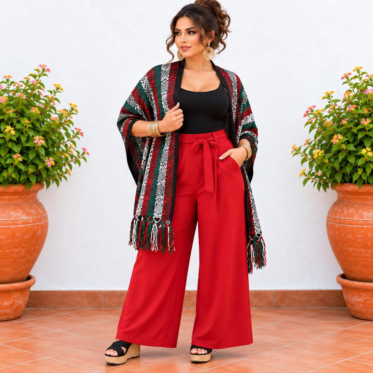 Image of Handmade Terra Cotta tones Mexican Rebozo Shawl: Artisan Cotton Blend Wrap