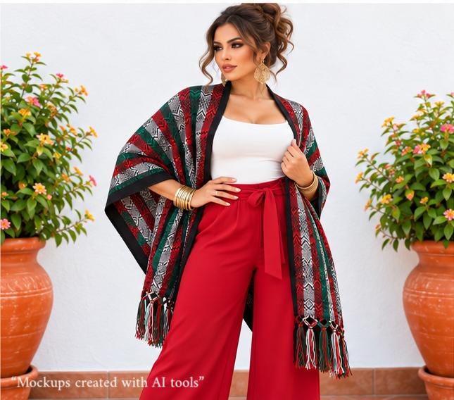 Image of Handmade Terra Cotta tones Mexican Rebozo Shawl: Artisan Cotton Blend Wrap