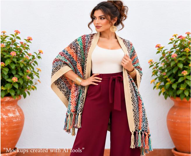Image of Handmade Mexican Rebozo Shawl: Artisan Cotton Blend Wrap