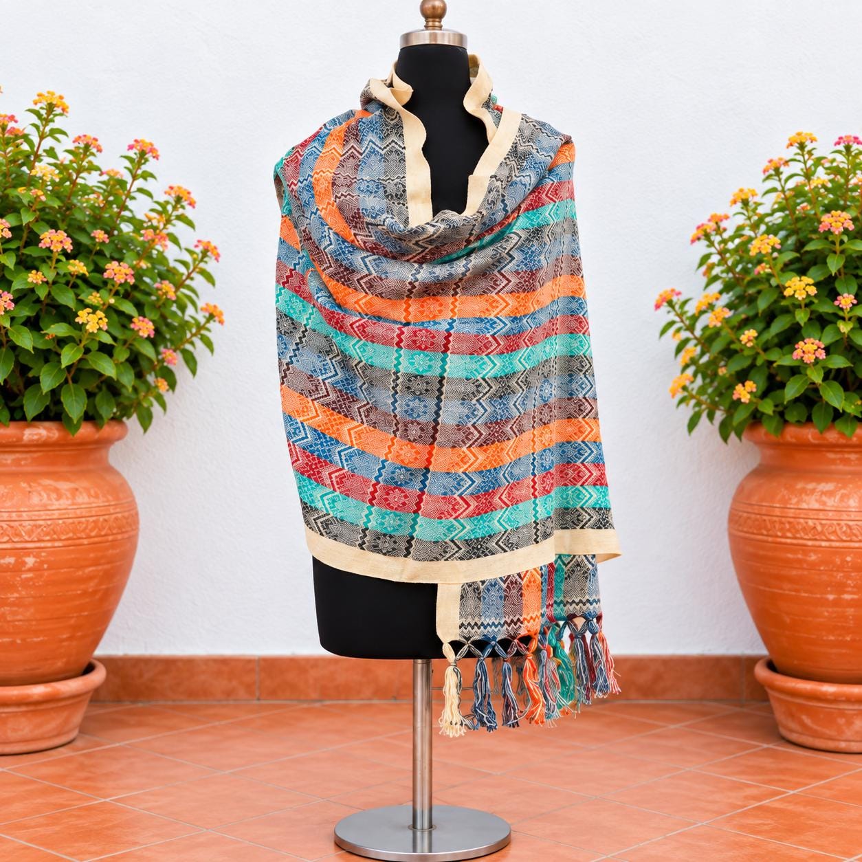 Image of Handmade Mexican Rebozo Shawl: Artisan Cotton Blend Wrap