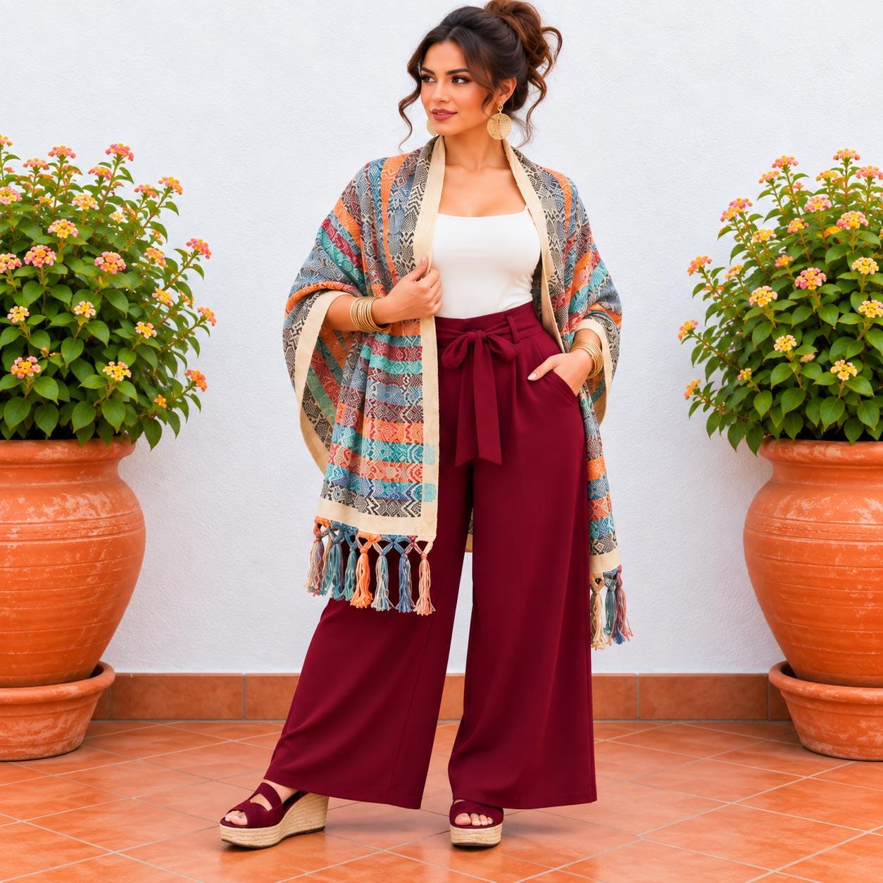 Image of Handmade Mexican Rebozo Shawl: Artisan Cotton Blend Wrap