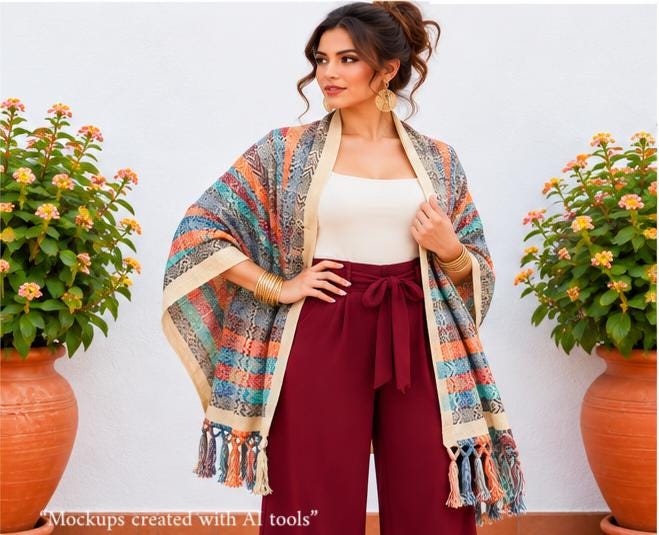 Image of Handmade Mexican Rebozo Shawl: Artisan Cotton Blend Wrap