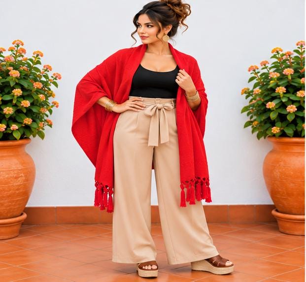 Image of Handmade Red Mexican Rebozo Shawl: Artisan Cotton Blend Wrap