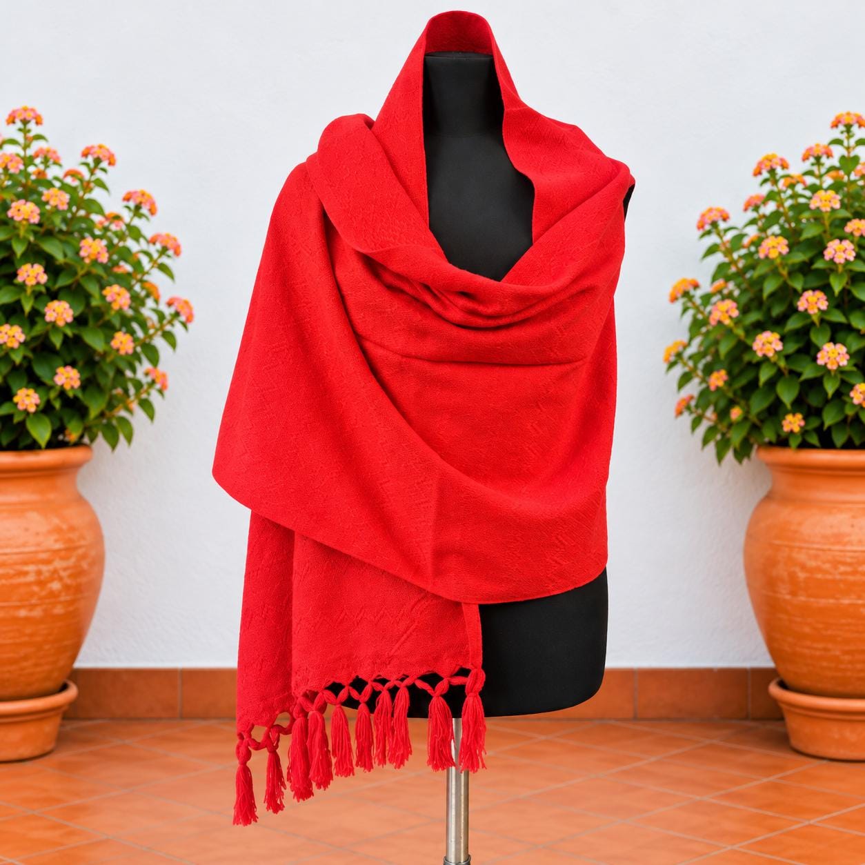 Image of Handmade Red Mexican Rebozo Shawl: Artisan Cotton Blend Wrap