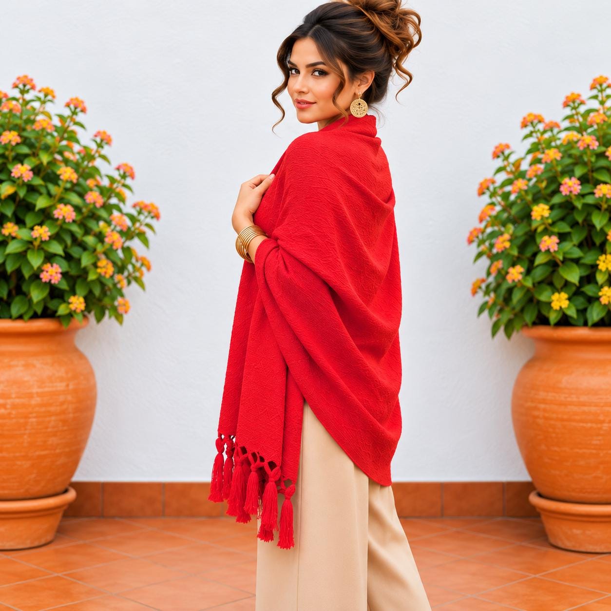 Image of Handmade Red Mexican Rebozo Shawl: Artisan Cotton Blend Wrap