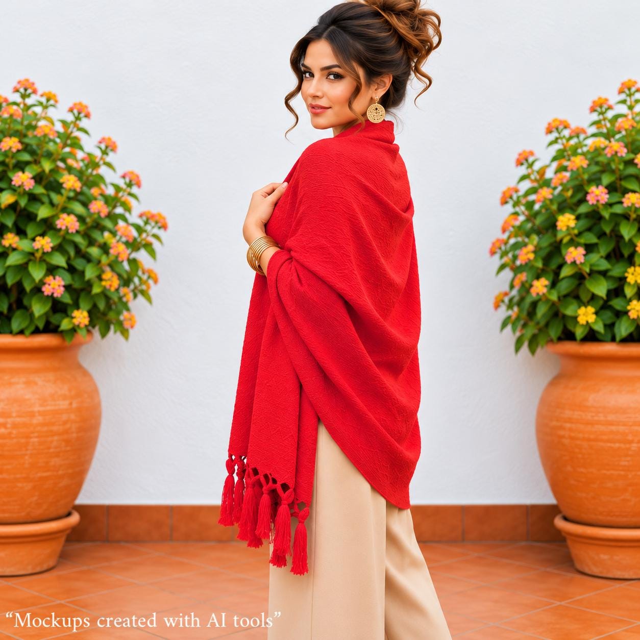 Image of Handmade Red Mexican Rebozo Shawl: Artisan Cotton Blend Wrap