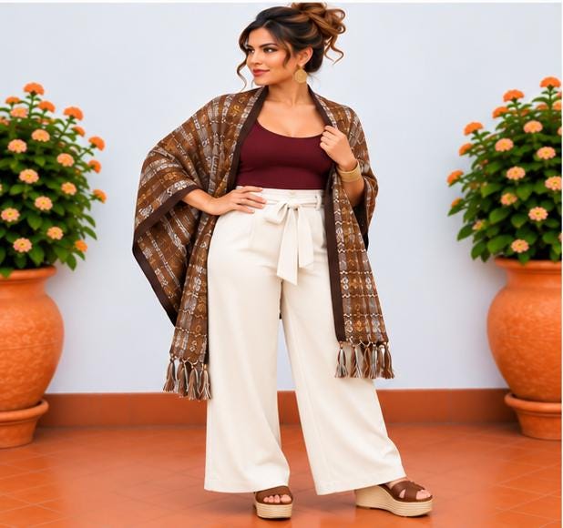 Image of Handmade Brown tones Mexican Rebozo Shawl: Artisan Cotton Blend Wrap - Fall Collection