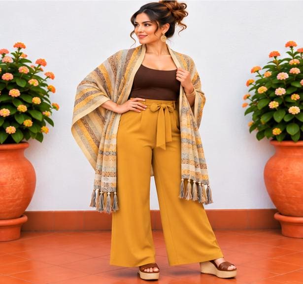 Image of Handmade Terra Cotta tones Mexican Rebozo Shawl: Artisan Cotton Blend Wrap - Fall Collection