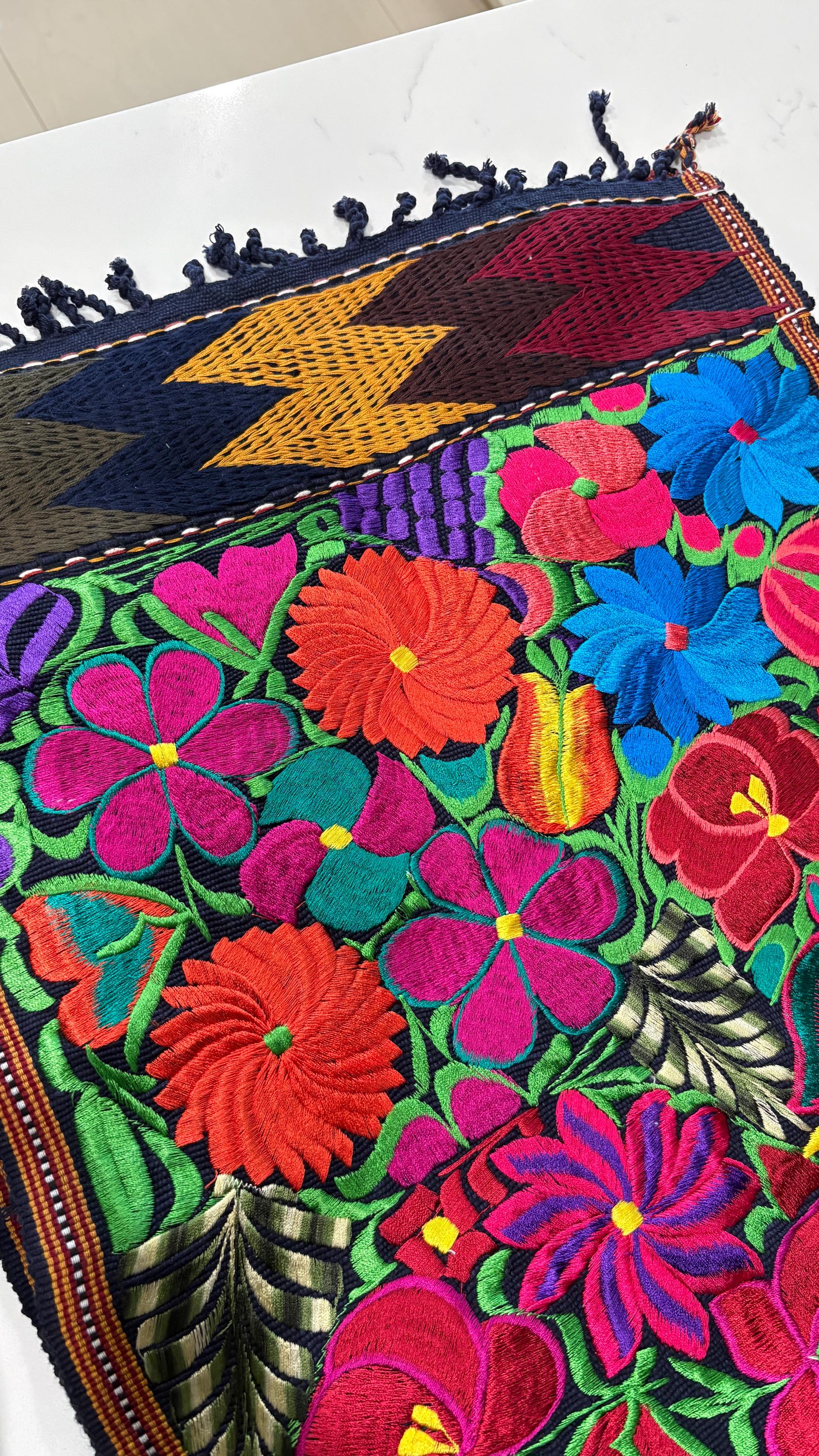 Image of Mexican Floral Embroidered Table Runner 8 Ft Long, Hand Pedal Machine Embroidery, Farmhouse Table Decor, Rustic Dining, Wedding Gift, Sty A