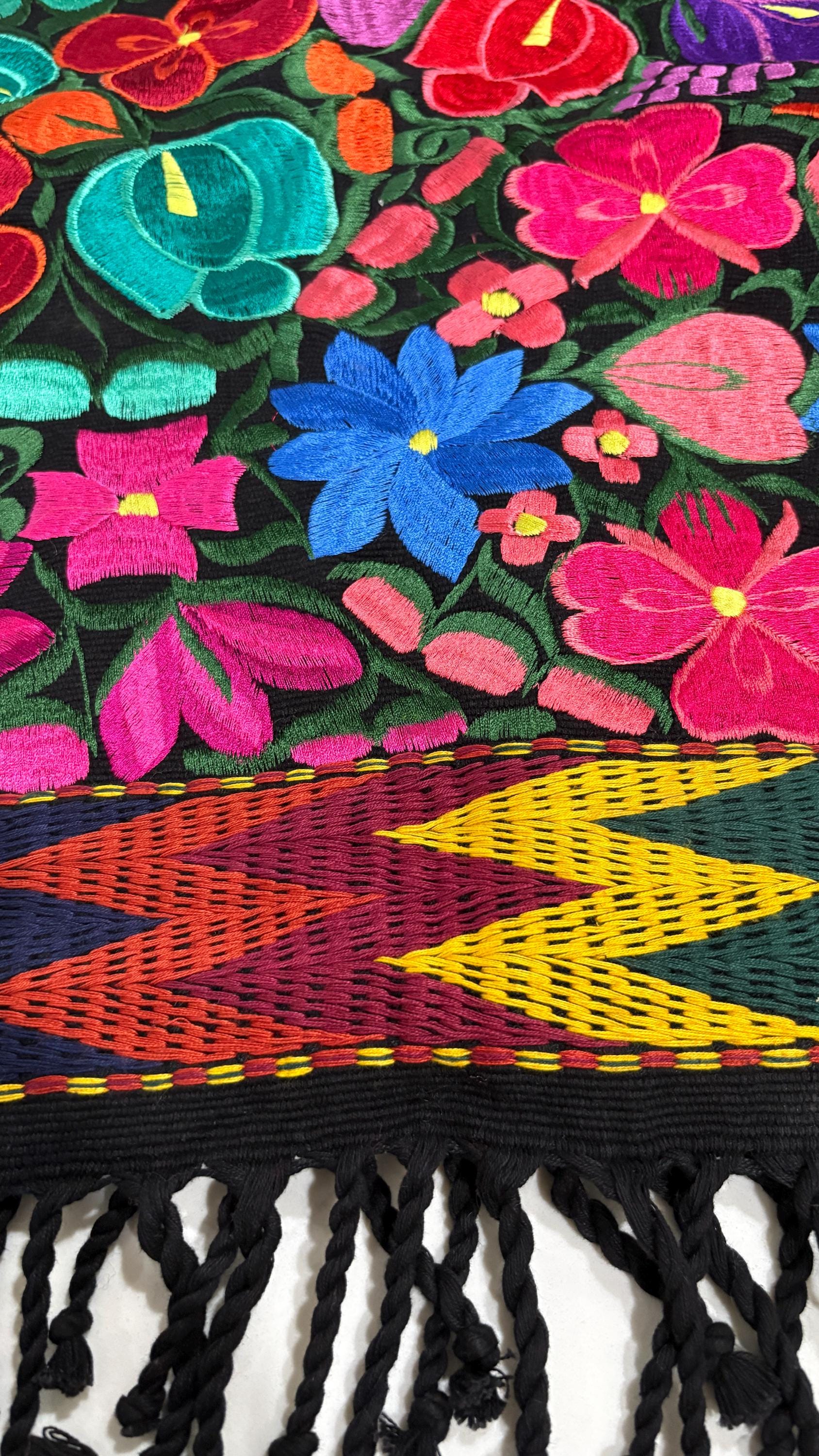 Image of Mexican Floral Embroidered Table Runner 8.92 Ft Long, Hand Pedal Machine Embroidery, Farmhouse Table Decor, Rustic Dining, Wedding Gift, B