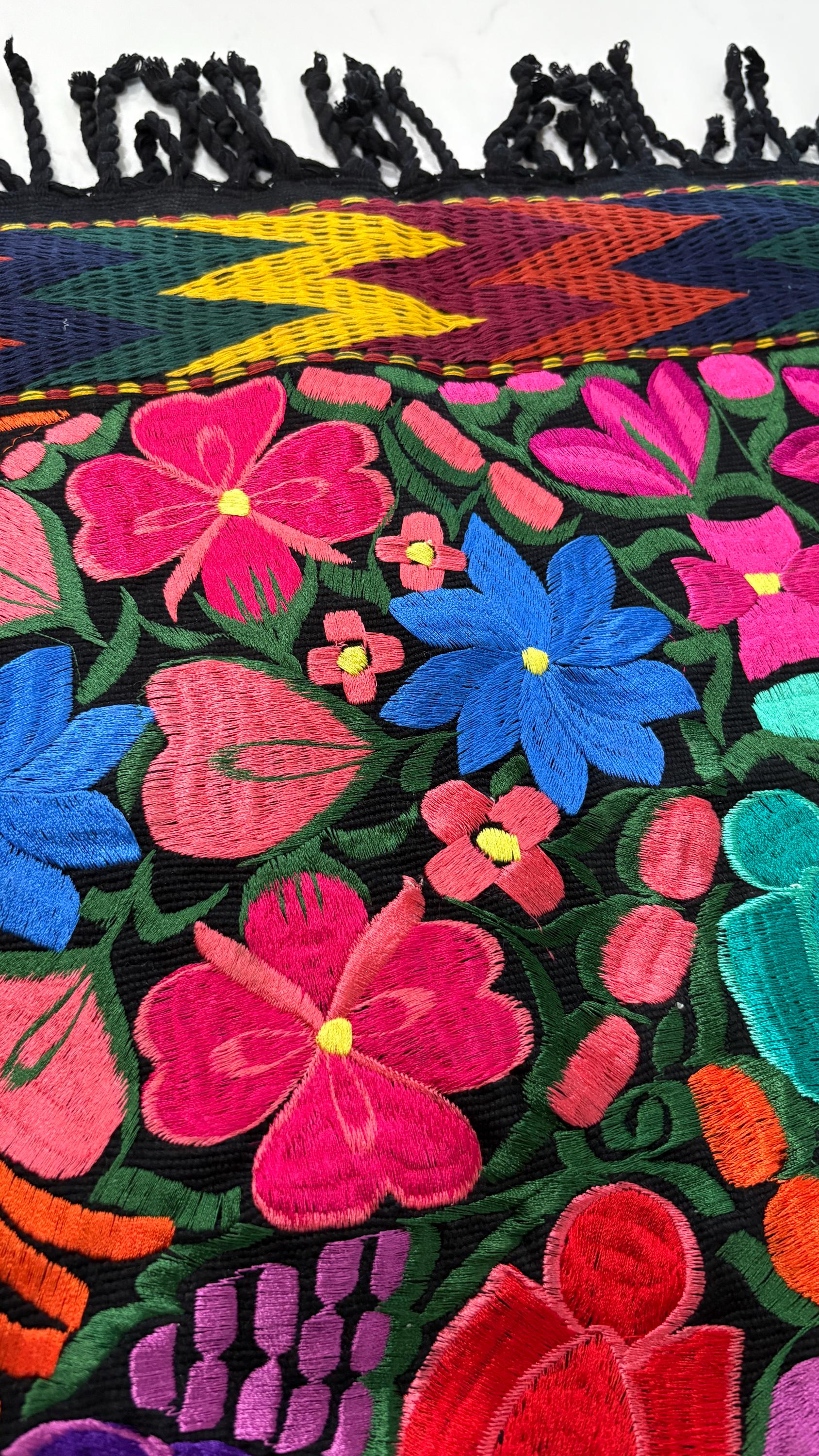 Image of Mexican Floral Embroidered Table Runner 8.92 Ft Long, Hand Pedal Machine Embroidery, Farmhouse Table Decor, Rustic Dining, Wedding Gift, B