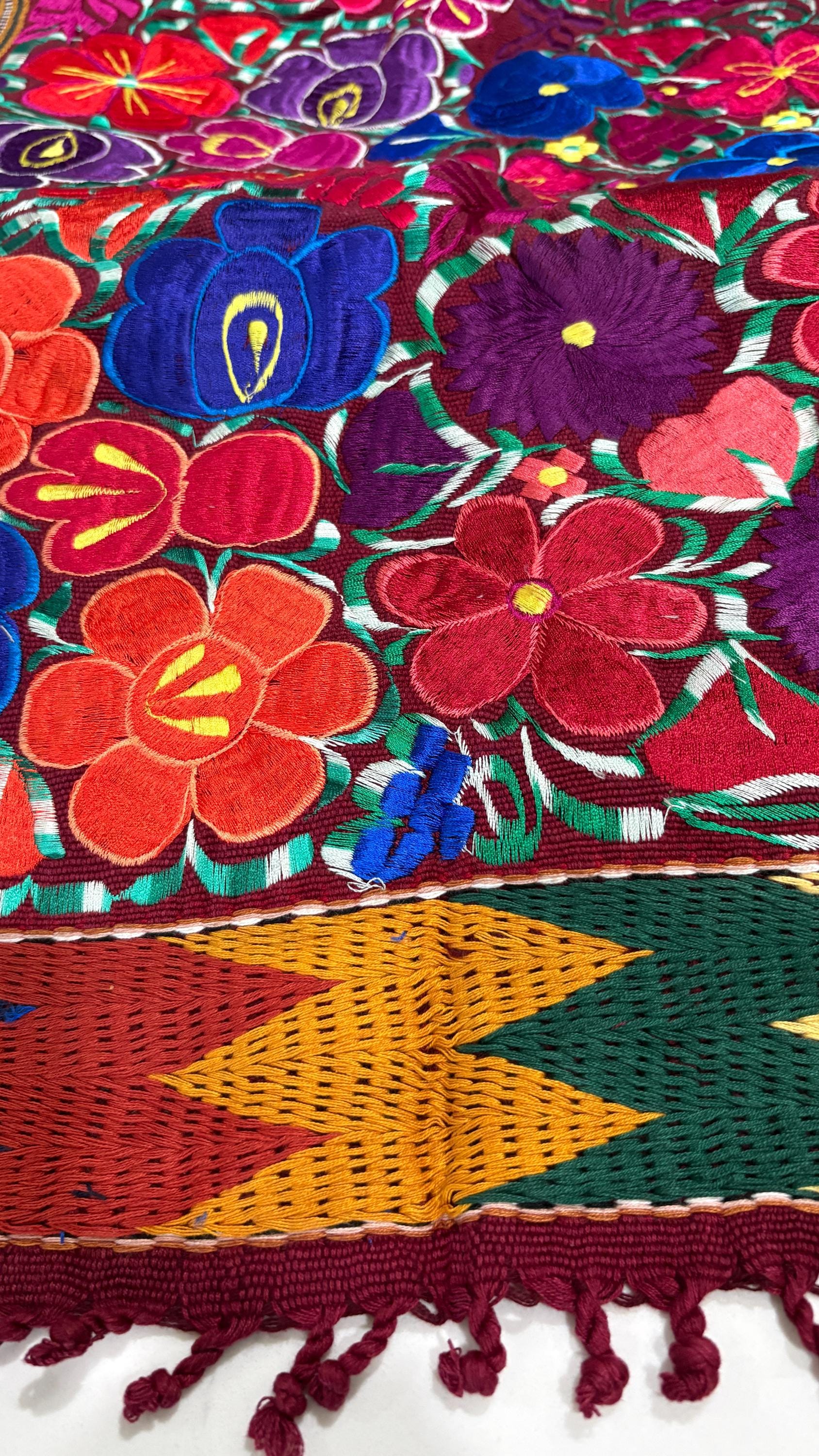Image of Mexican Floral Embroidered Table Runner, Hand-Pedaled, Farmhouse Dining Decor (8 Ft) - C