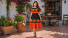 Authentic Mexican Embroidered Día de Muertos Dress | Black Orange Floral Dress | Handmade Fiesta Dress | Folk Art Clothing