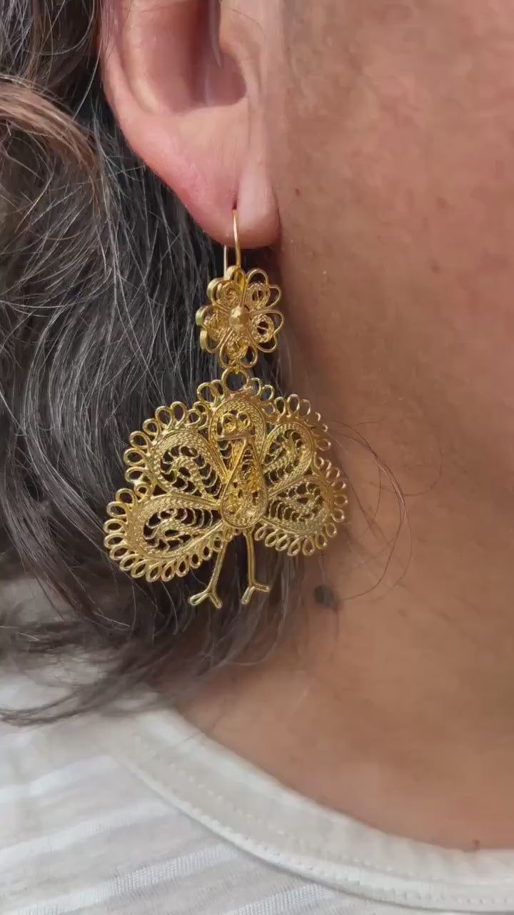 Beautiful Peacock Mexican Artisanal Earrings - Folkloric Earrings made by our Oaxaca Artisan Partners