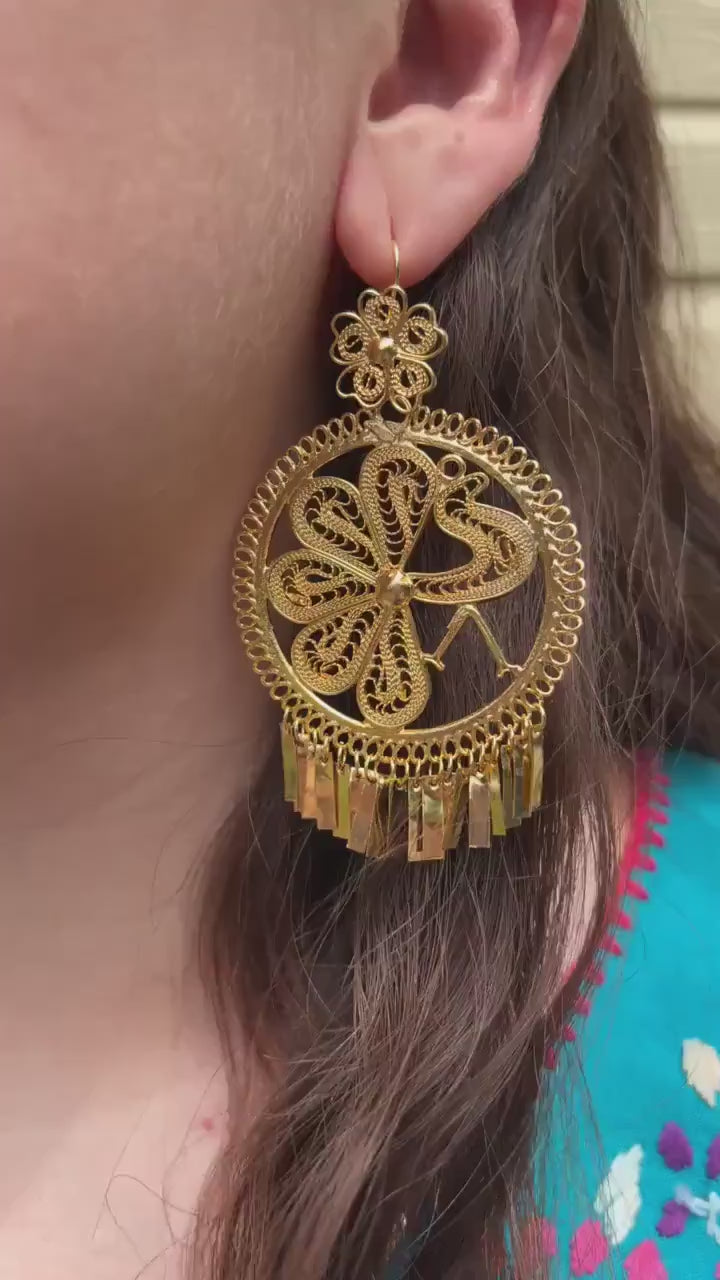 Peacock-Gorgeous & Elegant Mexican Artisanal Gold Plated Filigree Earrings - Beautifully made by our Oaxaca Artisan Partners