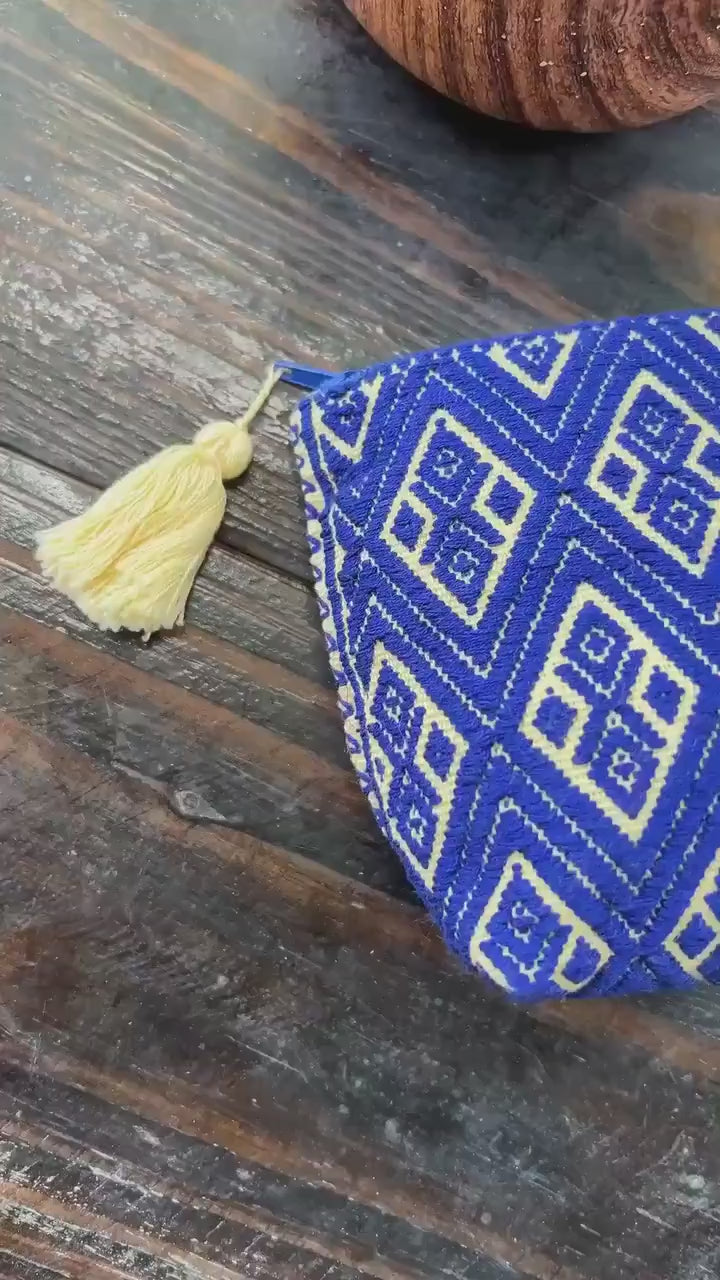 Aztec Inspired Design Artisanal Embroidered Bag - Storage, Clutch, or Organization Bag