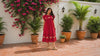 Elena Red Oaxaca Embroidered Dress, Gold Silk Lace Midi Huipil, Handmade Artisan Fiesta Dress