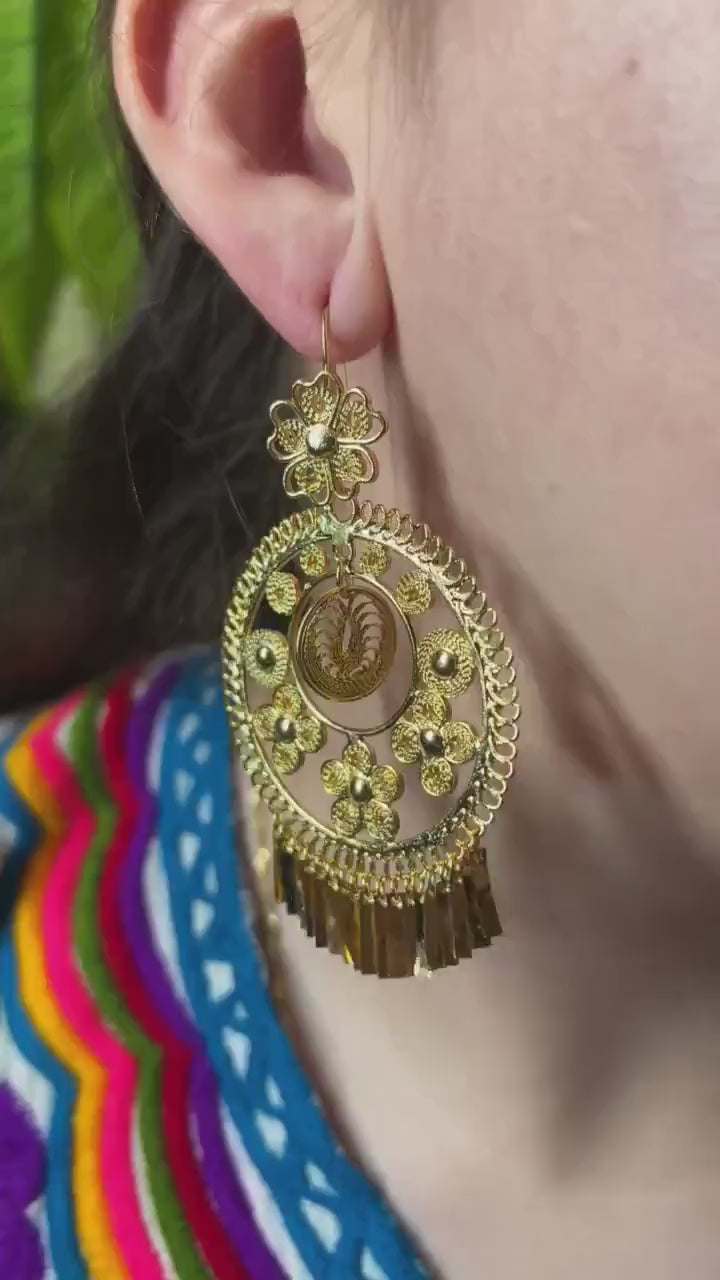 Image of Floral -Inspired Gorgeous & Elegant Mexican Artisanal Gold-Plated Filigree Earrings, beautifully made by our Artisan Oaxaca Partners